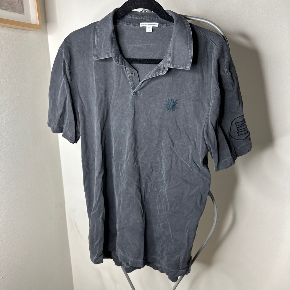 James Perse Men's Washed Charcoal Gray Polo Shirt